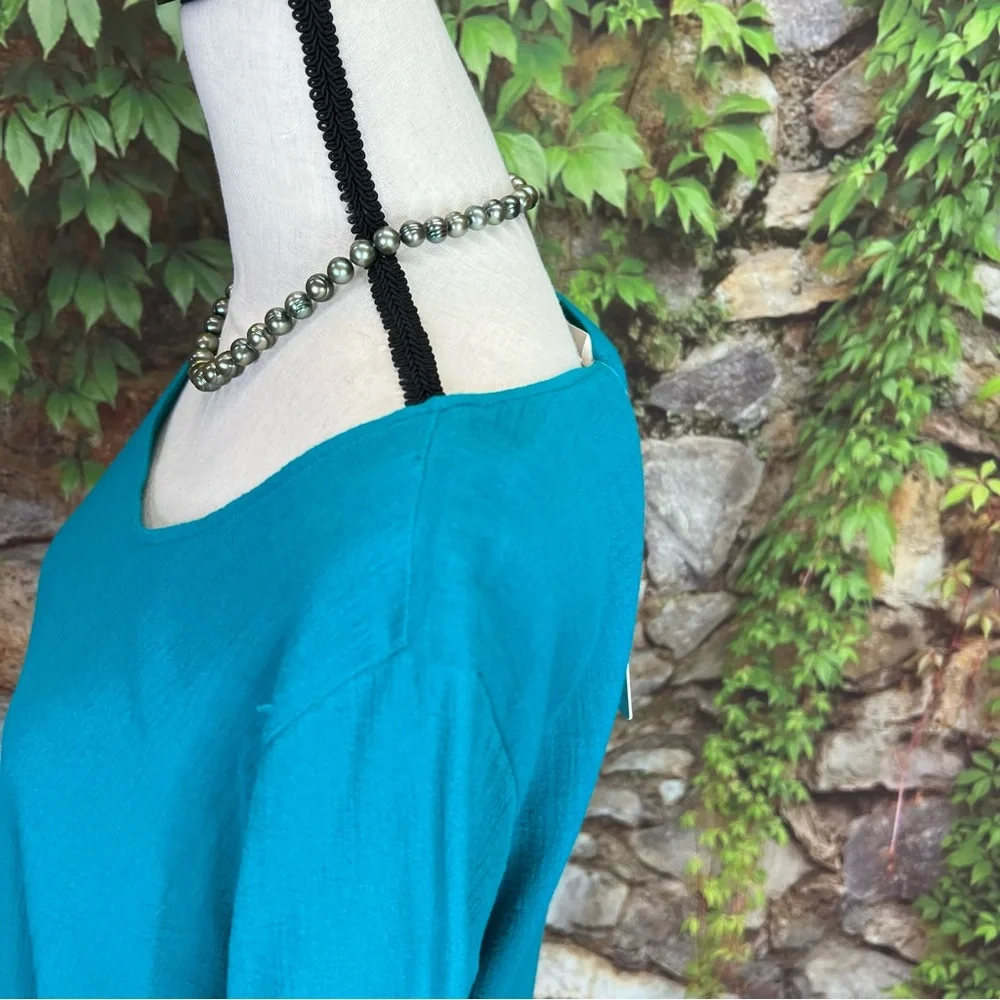 NWT SOFT SURROUNDINGS Scoop Neck 3/4 Sleeve Peacock Green Gauze Layered Blouse M - Picture 6 of 12